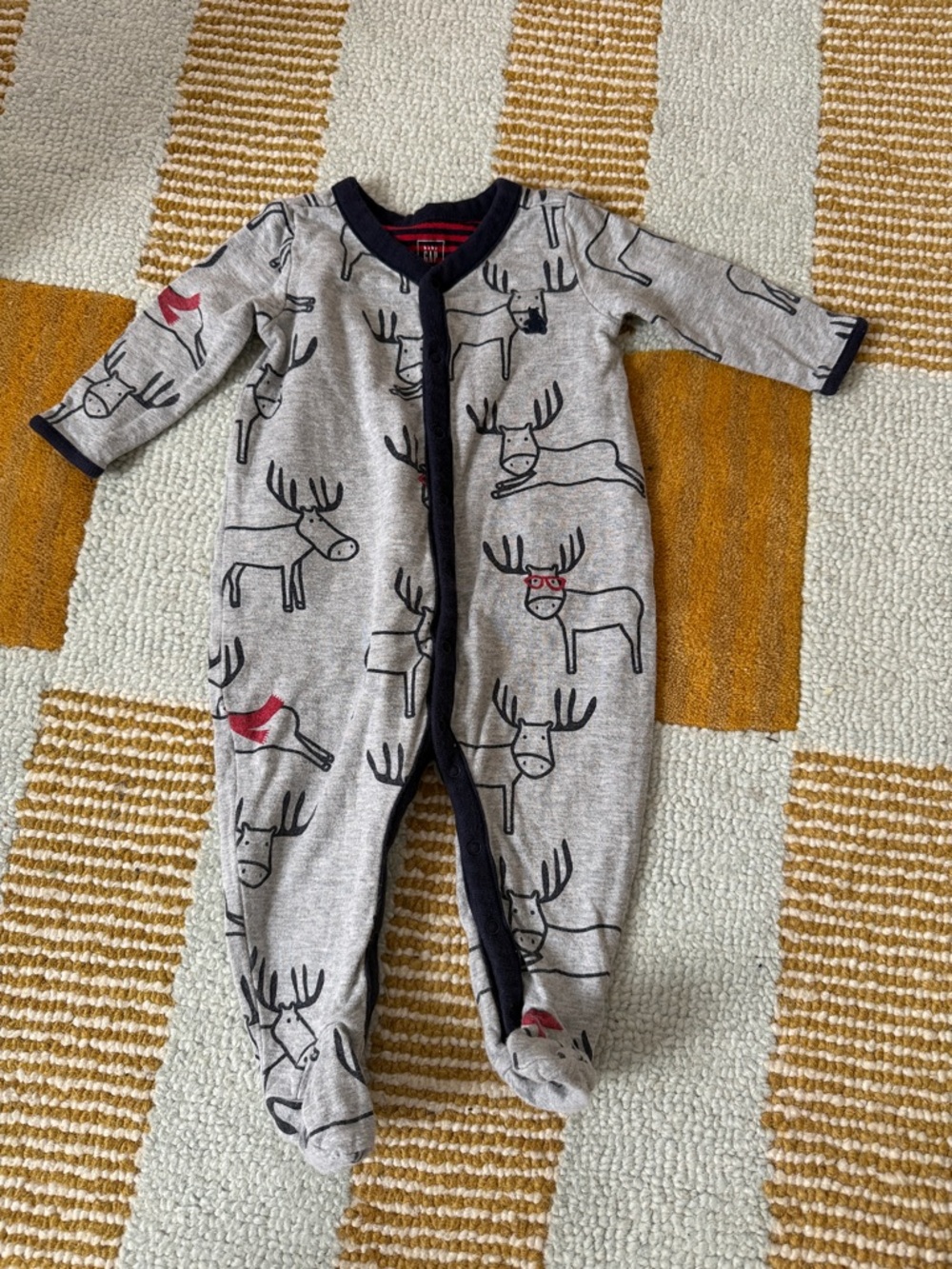 Baby Gap cotton Gray Moose Print Footed One-Piece 3-6m